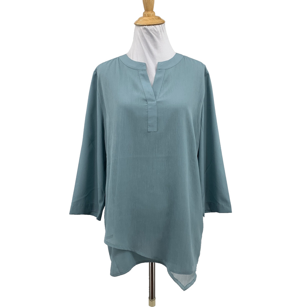 Chicos Blouse Womens 1 Misty Teal Textured Layer Pullover Quarter Sleeve Top